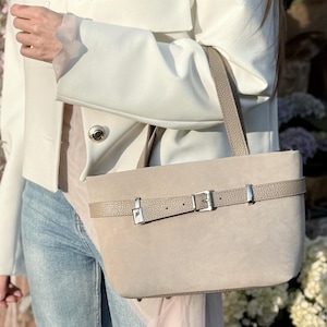 Available in 6 colors! Beige leather bag, suede bag, beige suede bag, beige shoulder bag