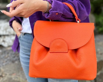 Оrange handbag, shoulder leather bag, bright bag, leather bag for women, leather handbag, gift for her, orange shoulder bag, handbag purse