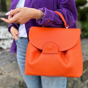 Sac à main de gamme, sac à bandoulière en cuir, sac lumineux, sac en cuir pour femme, sac à main en cuir, cadeau pour elle, sac à bandoulière orange, sac à main