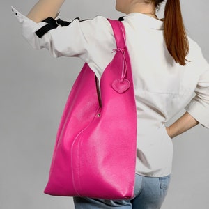 Available in 21 colors! Fuchsia leather hobo bag, fuchsia shoulder bag, pink hobo bag, made in Ukraine