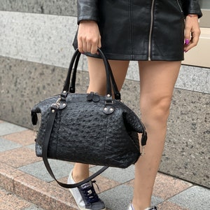 Black ostrich bag, Leather Medium Bag, hand bag, Handmade