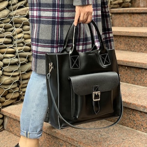 Black office bag, leather handbag, office bag, shopper with zipper