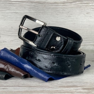 Genuine ostrich leather belt, black genuine ostrich leather belt, Made in Ukraine.