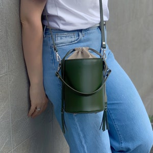 Leather crossbody bucket bag, black leather crossbody, brown crossbody purse image 6