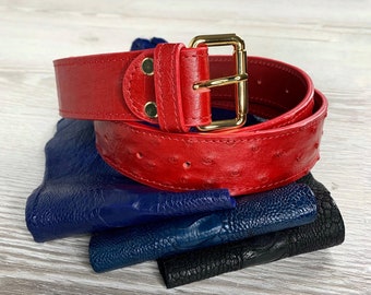 Genuine ostrich leather belt, red ostrich leather belt, made in Ukraine.