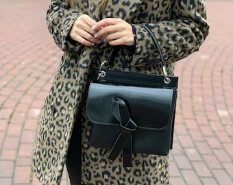 Schwarze Leder Crossbody, echte Leder Crossbody, Crossbody Handtasche, Geschenk für sie, Made in der Ukraine