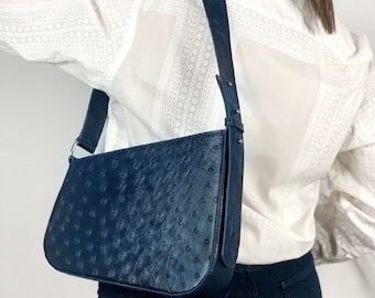 Bolsa de ombro em couro legítimo de avestruz - Bolsa com moldura minimalista