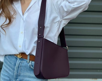 Purple leather shoulder bag, purple handbag, purple leather bag, gift for her
