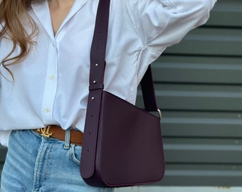 Bolso de hombro de piel morada, bolso de mano morado, bolso de piel morado, regalo para ella