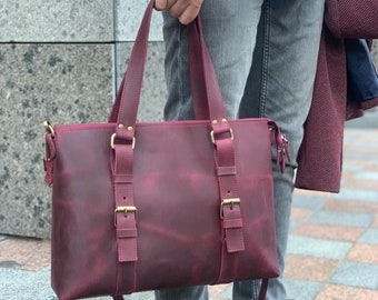 Burgundy leather messenger bag for men, burgundy messenger bag, bag for him