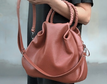 ¡Disponible en 21 colores! Bolso de piel marrón, bolso de hombro marrón, piel auténtica, bolso para mujer, bolso de hombro de piel, bolso de mano marrón.
