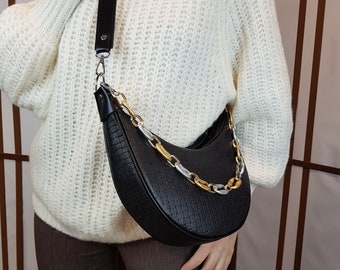 Leather saddle bag, leather crossbody,black crossbody purse, saddle crossbody bag, black saddle bag, black crossbody bag, genuine leather