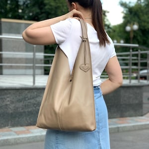 Beige leather hobo bag sale