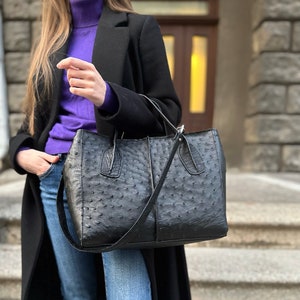 In 5 Farben erhältlich! Schwarze Straußenhandtasche, Handtasche aus echtem Straußenleder, Lederhandtasche, schwarze Umhängetasche