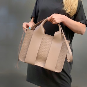 Beige handbag,genuine leather tote bag, custom handbag purse