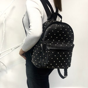 Grand sac à dos en cuir pour femme, sac à dos clouté en cuir véritable, grand sac à dos