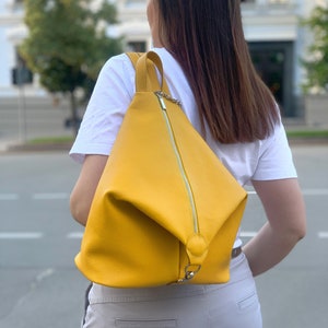 Available in 21 colors! Yellow leather backpack for women, genuine leather rucksack, yellow rucksack for women, gift for her