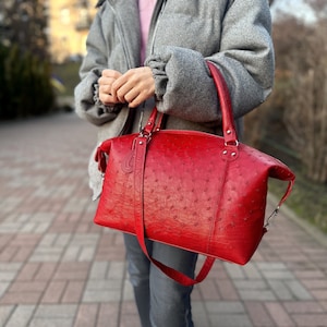 ¡Disponible en 5 colores! Bolso de mano de avestruz rojo de piel auténtica de avestruz, bolso de mano, bolso de piel rojo, bolso de hombro, bolso de mano de avestruz