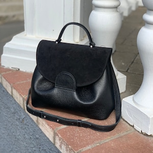 Schwarze Leder Handtasche, Schulter Ledertasche, schwarze Ledertasche für Frauen, schwarze Tasche