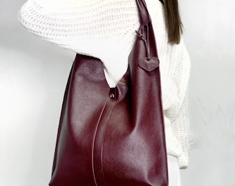 Available in 21 colors! Burgundy leather hobo bag, burgundy leather shoulder bag, made in Ukraine
