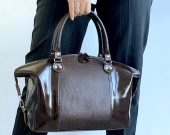 Brown leather handbag, genuine leather handbag, bag for woman, gift, shoulder bag, glossy leather