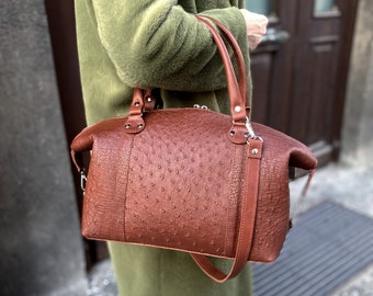 Available in 5 colors! Brown ostrich handbag made of genuine ostrich leather, handbag, brown leather bag, shoulder bag,ostrich handbag