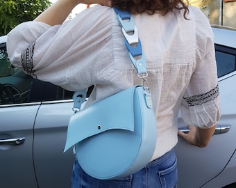 Sac à bandoulière bleu clair, petit sac à main à bandoulière, sac à main moyen, sac en cuir pour femme, sac élégant