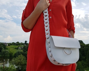 Available in 17 colors! White crossbody bag with a flap, bag with a wide shoulder strap