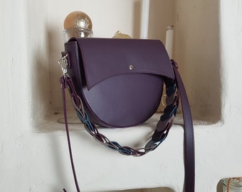 Purple Leather Crossbody Bag: Braided Strap, Elegant Ladies Bag
