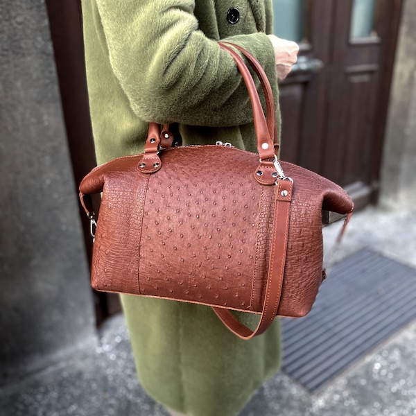 Available in 5 colors! Brown ostrich handbag made of genuine ostrich leather, handbag, brown leather bag, shoulder bag,ostrich handbag