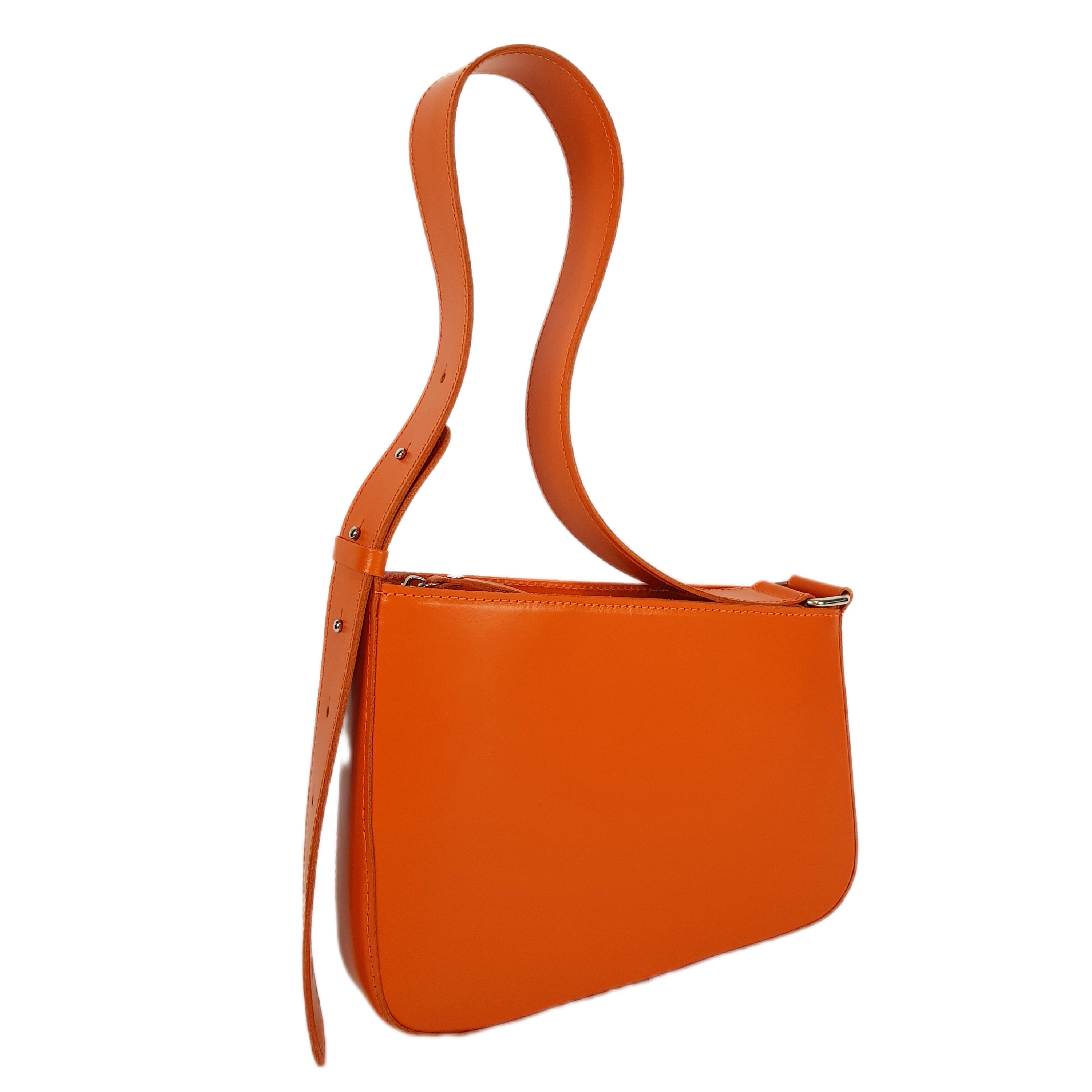 Orange Leather Shoulder Bag, Orange Purse, Orange Leather