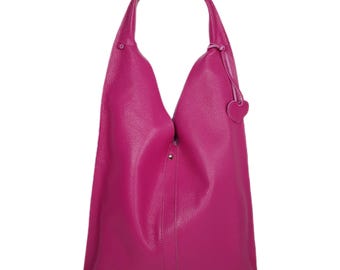 Available in 21 Colors! Fuchsia Leather Hobo Bag, Fuchsia Shoulder