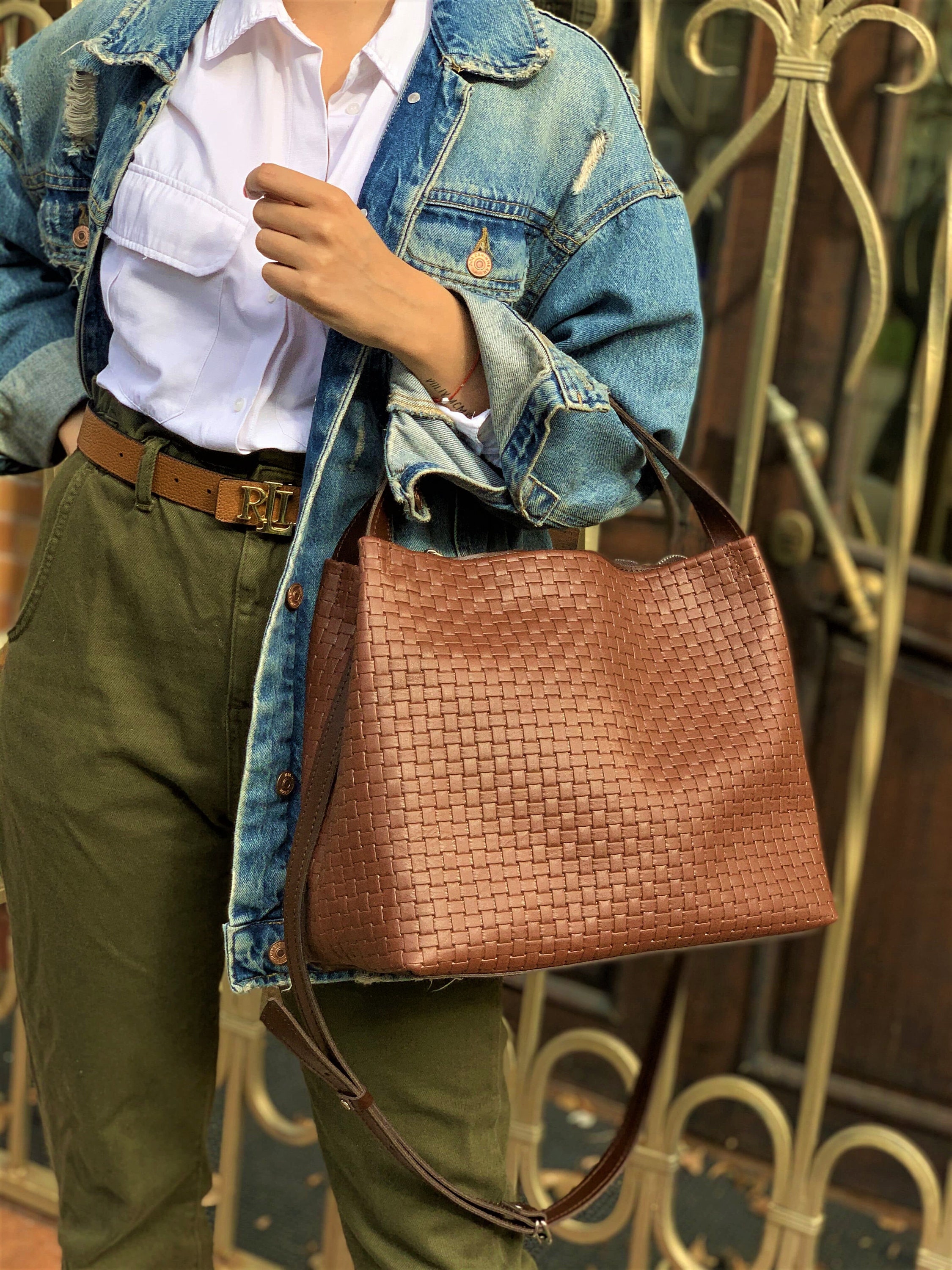 Brown Braided Leather Bag