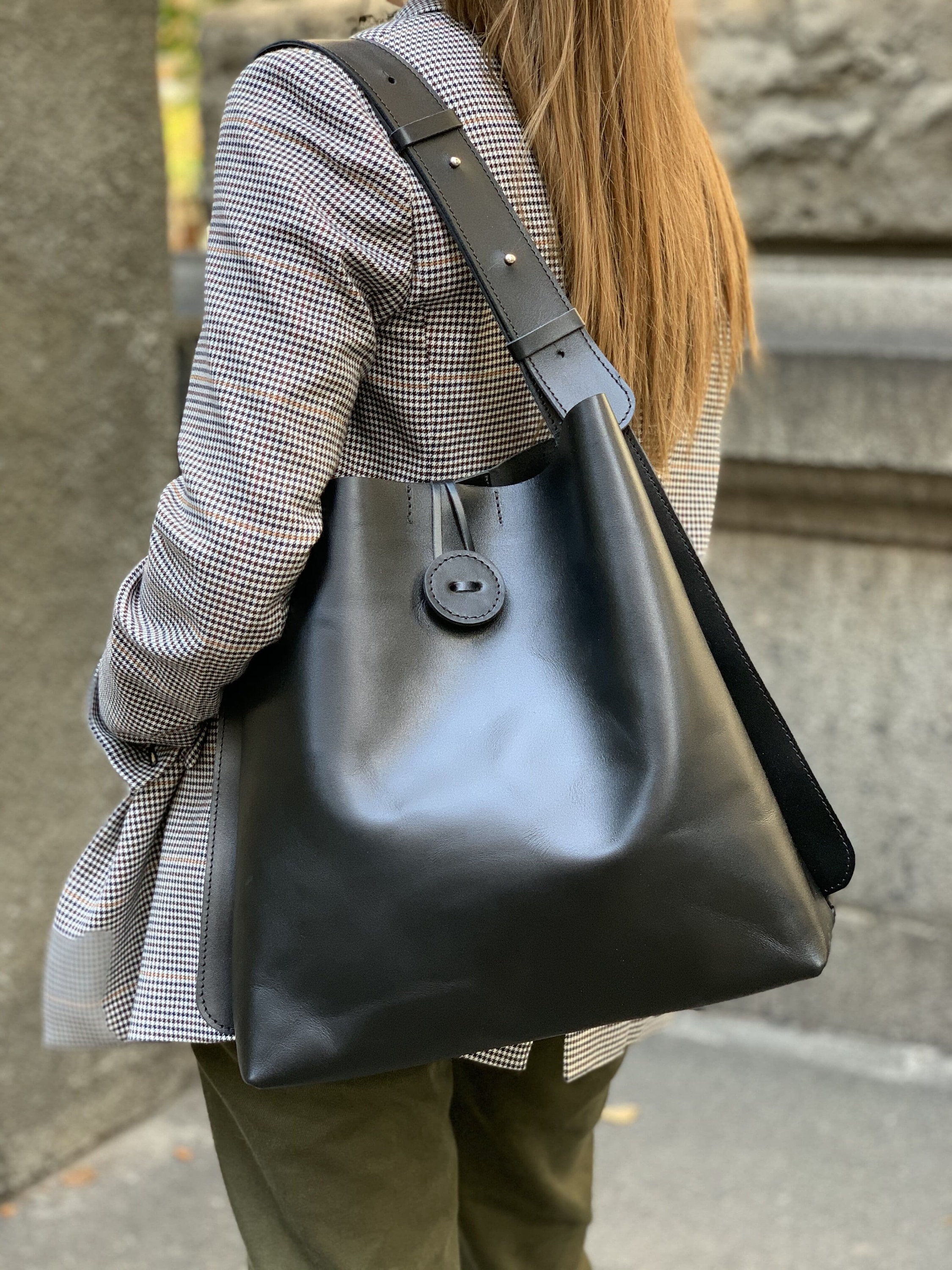 Black Genuine Leather Shopper Black Leather Bag Leather 