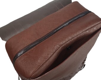 Brown Ostrich Leather Backpack: Large Knapsack for Men - Etsy
