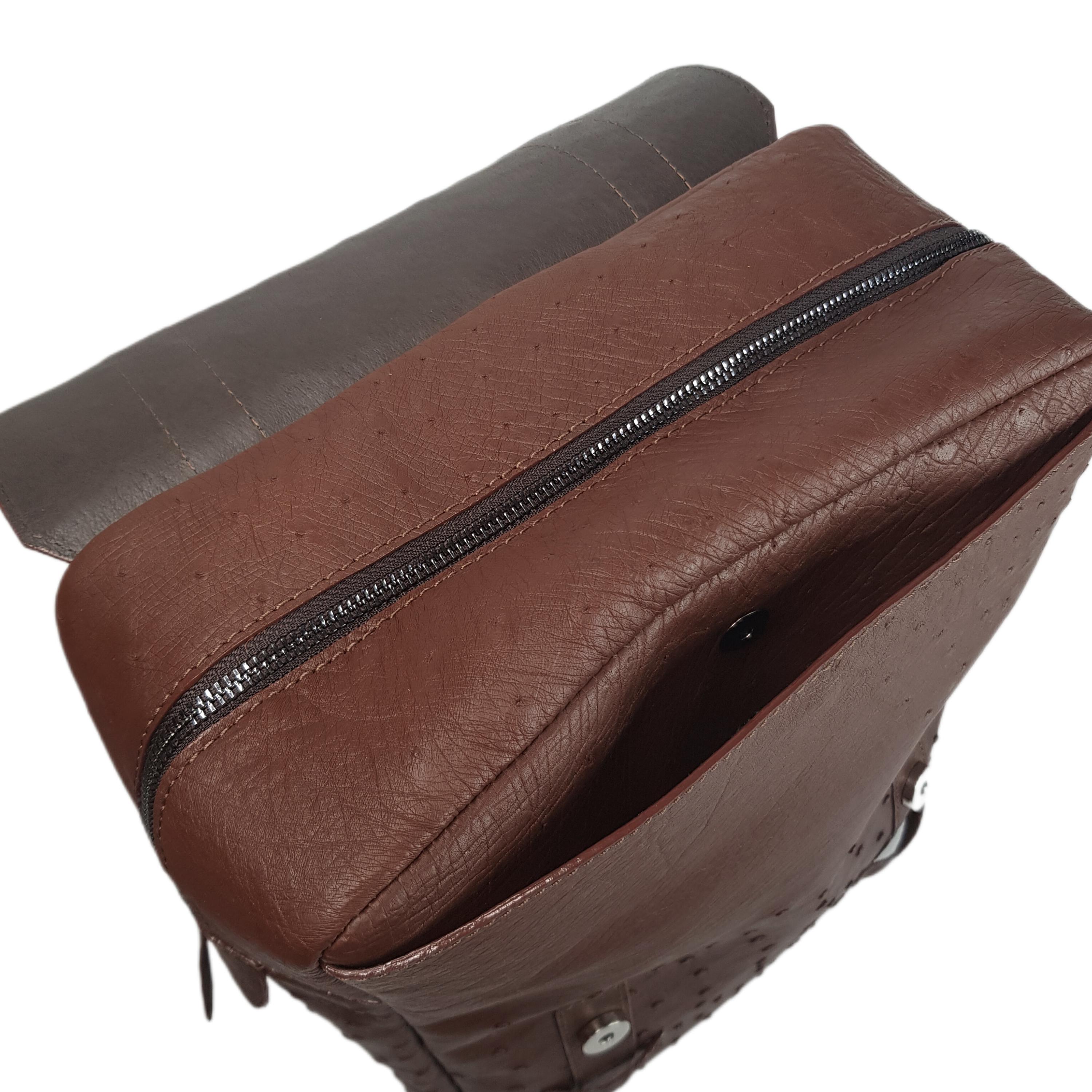 Brown Ostrich Leather Backpack: Large Knapsack for Men - Etsy Israel