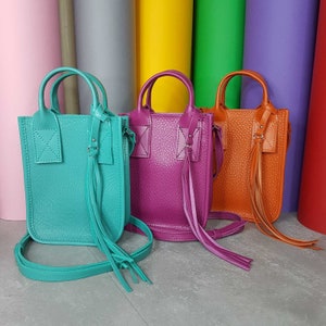 Leder Umhängetasche, Echtleder Mini Crossbody, Türkis Crossbody, Fuchsia Crossbody, Orange Crossbody