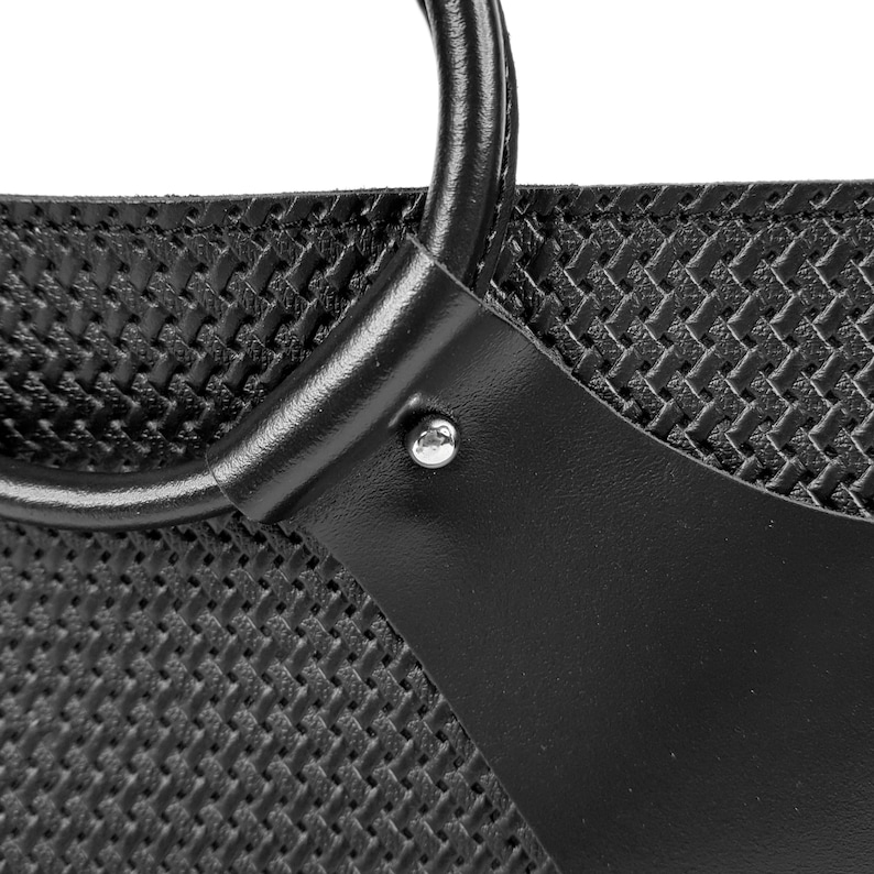 Black leather handbag, black shoulder bag, black handbag, office bag, gift for her image 6