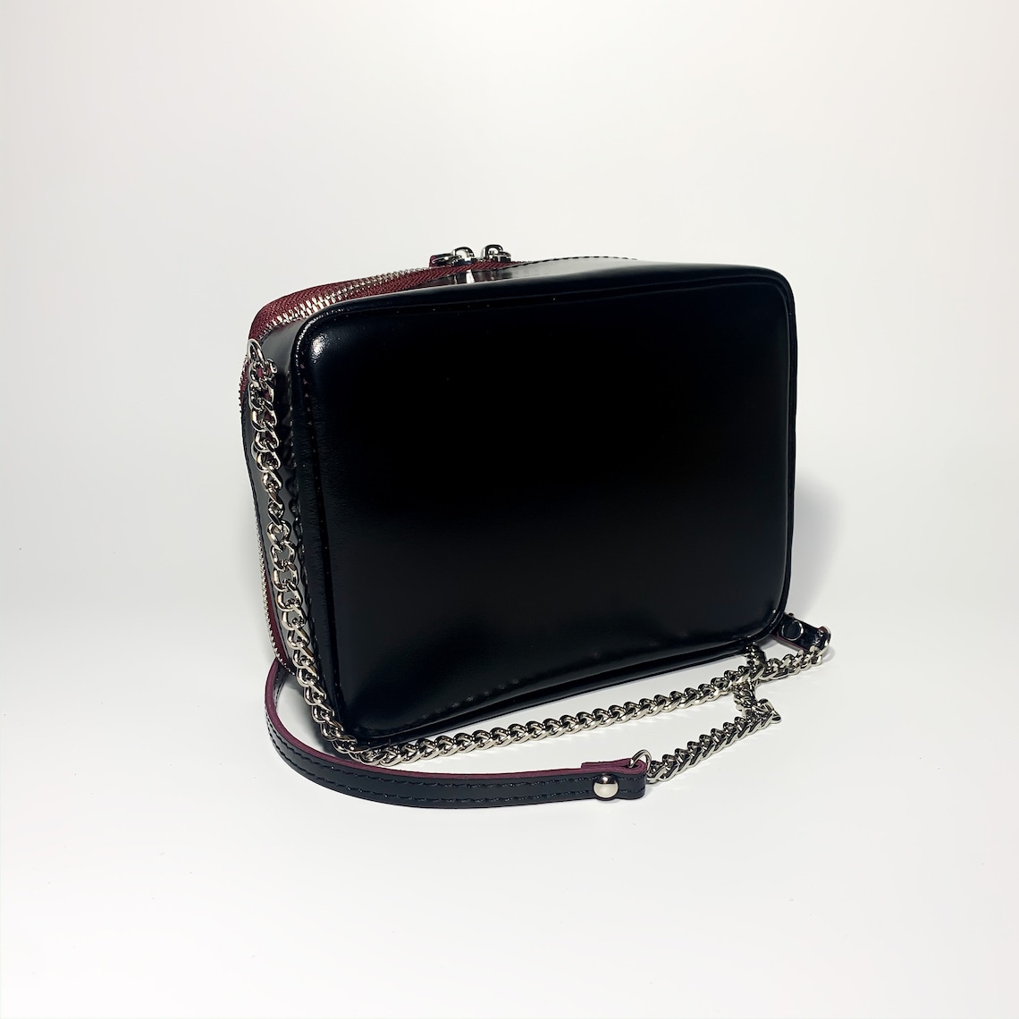 Black rectangular crossbody genuine leather square bag Etsy