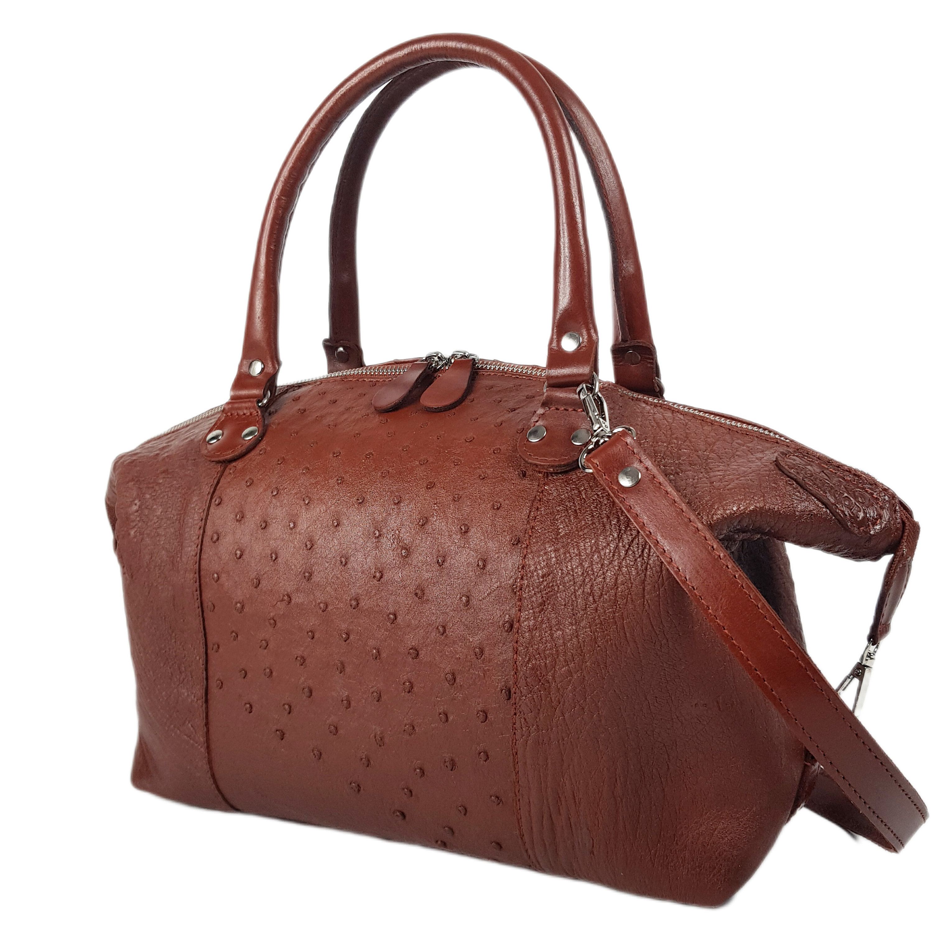 Sac Pochette En Cuir Autruche Marron - Nordstrom - Chic - Dimensions 25x19 Cm