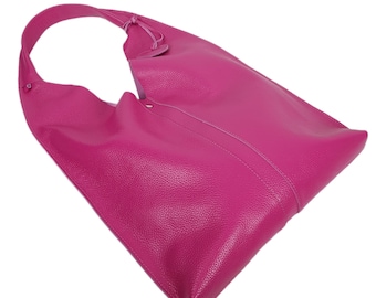 Available in 21 Colors! Fuchsia Leather Hobo Bag, Fuchsia Shoulder