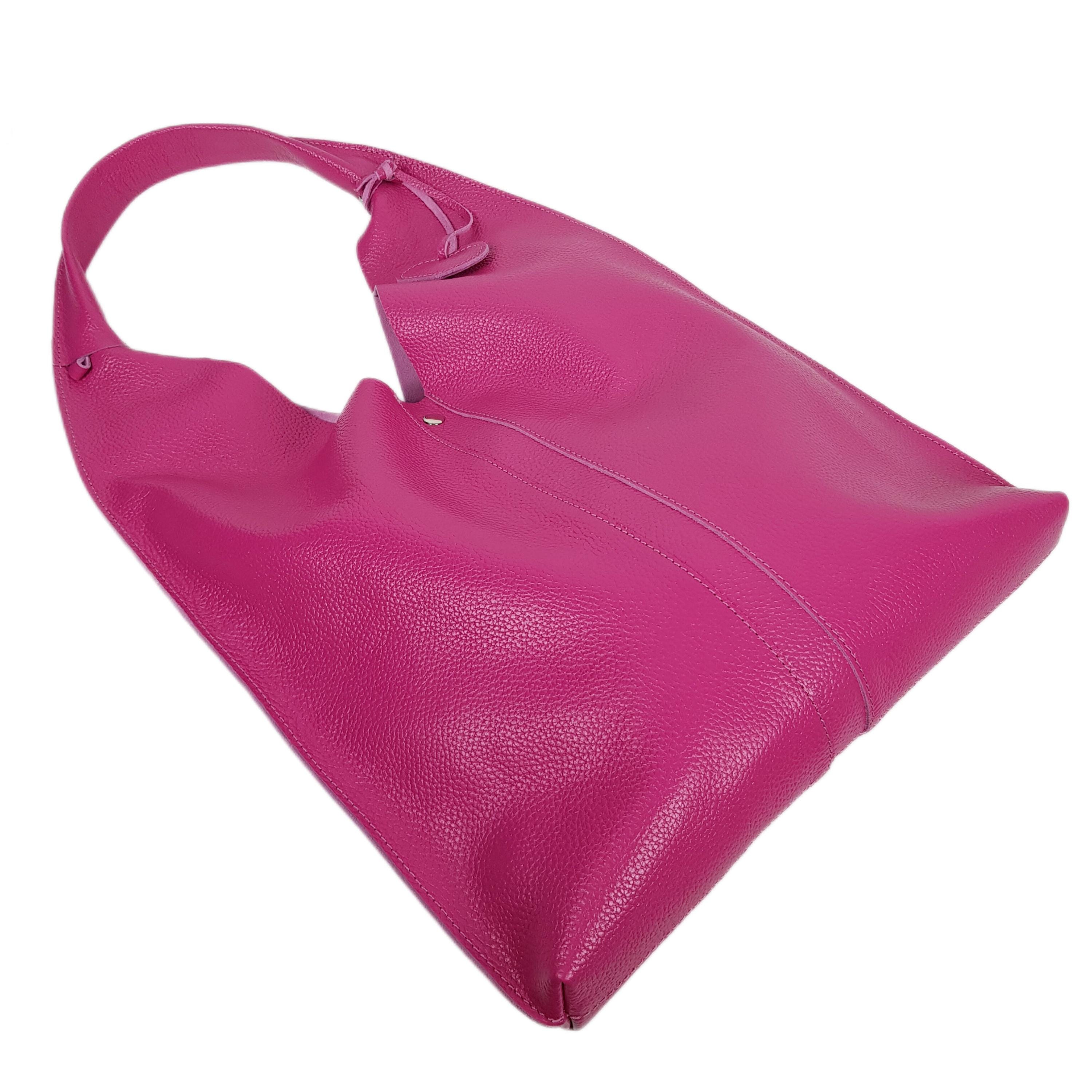 Available in 21 Colors! Fuchsia Leather Hobo Bag, Fuchsia Shoulder