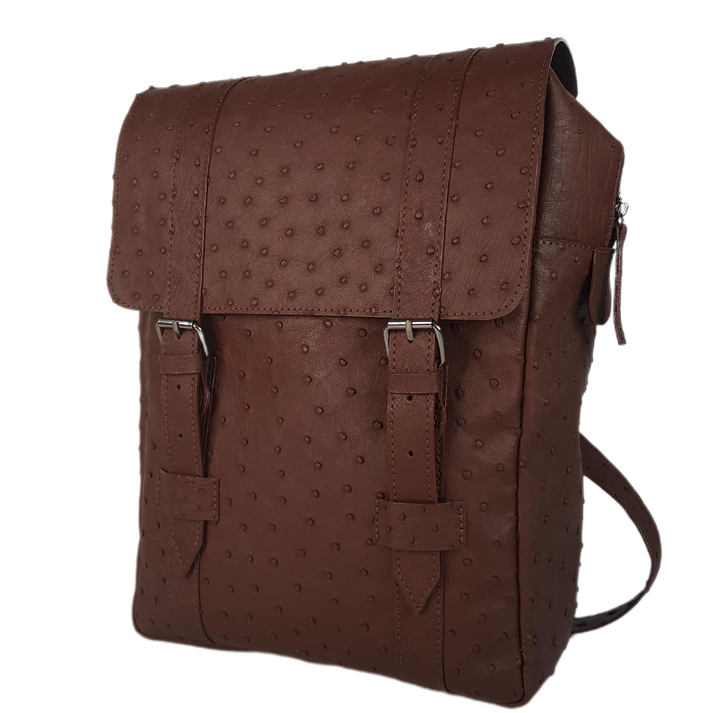 Brown Ostrich Leather Backpack: Large Knapsack for Men - Etsy Israel