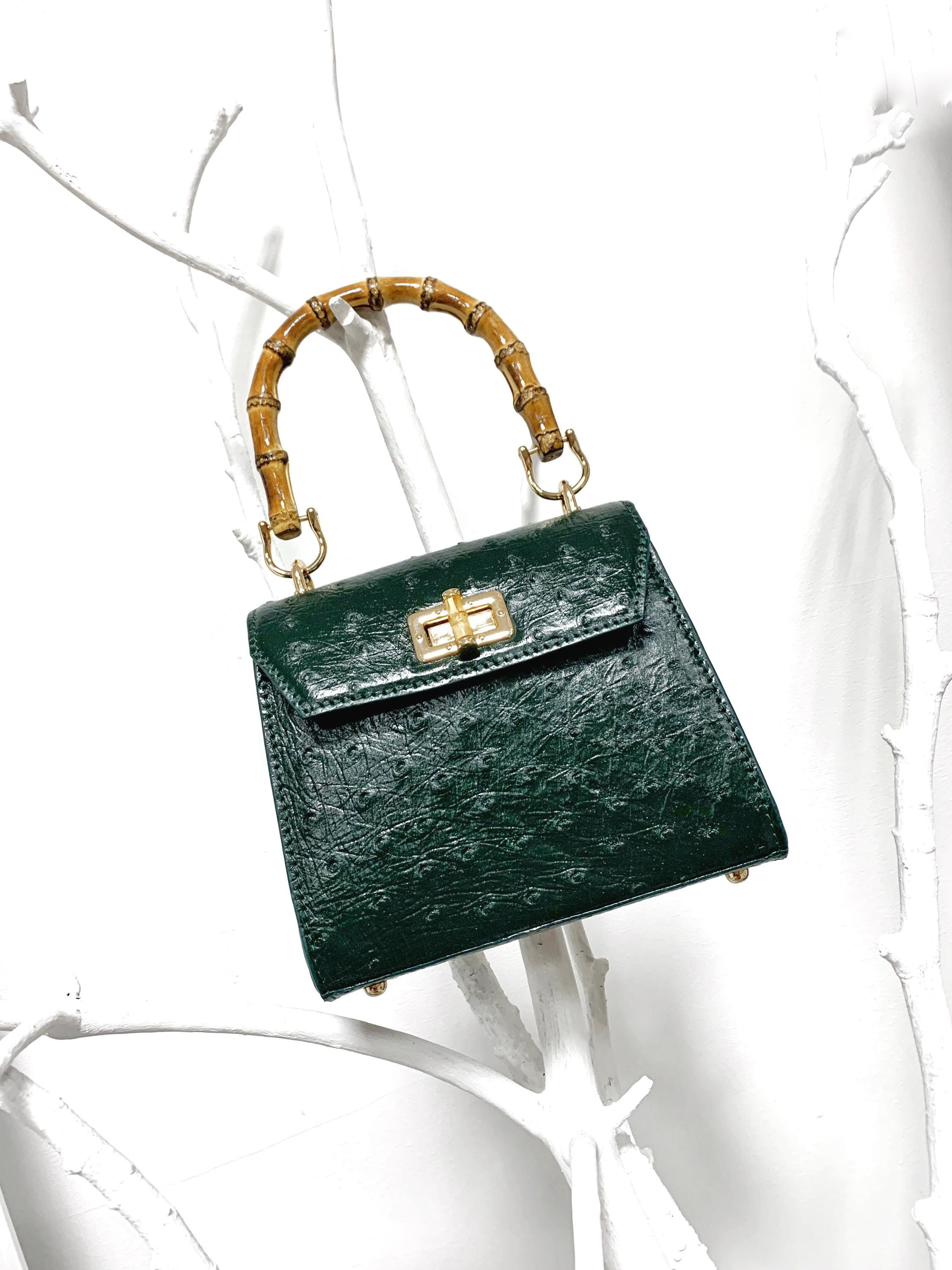 Green Ostrich Leather Crossbody, Genuine Ostrich Leather, With