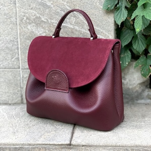 Burgundy handbag, shoulder leather bag, leather bag for women, leather handbag, gift for her, burgundy shoulder bag, handbag purse