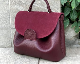 Bordeauxrote Handtasche, Schulter Ledertasche, Ledertasche für Frauen, Lederhandtasche, Geschenk für sie, Bordeaux Schultertasche, Handtasche Geldbörse