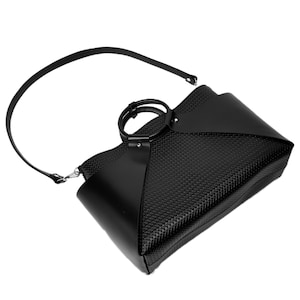 Black leather handbag, black shoulder bag, black handbag, office bag, gift for her image 5