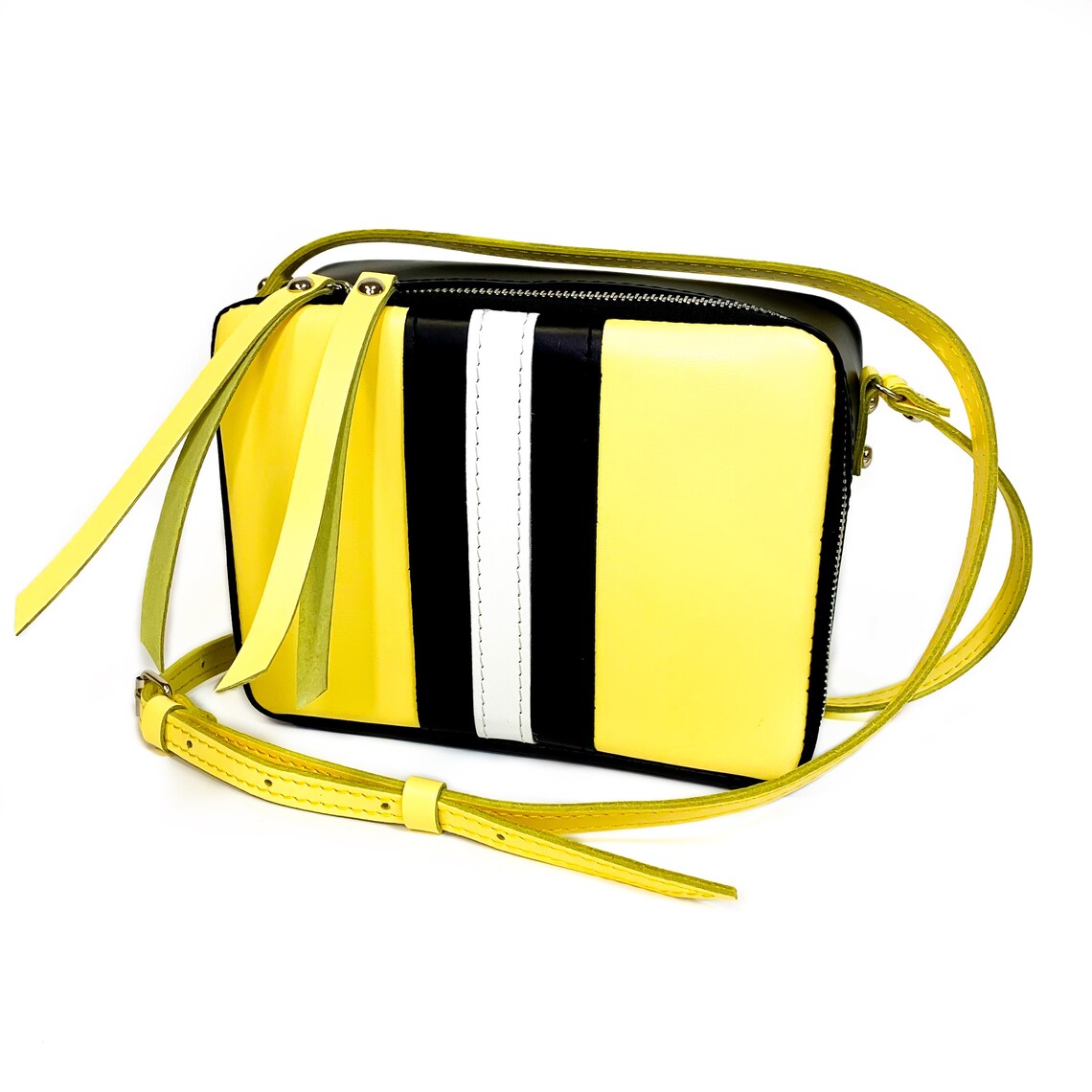 Bag crossbody for women yellow and black genuine leather with Etsy