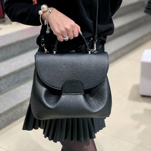 Black leather handbag, shoulder leather bag,black leather bag for women, black bag image 10