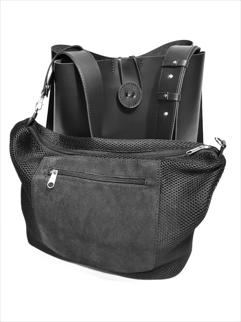 Schwarzer echter Leder-Shopper, schwarze Ledertasche, Ledertasche, Geschenk für Frauen, Einkaufstasche, Frauentasche, lässige Ledertasche Bild 6